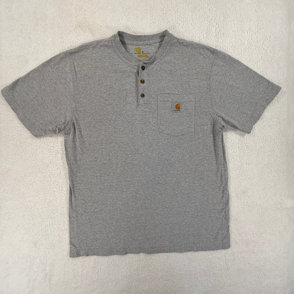 Carhartt Henley Shirt Mens Medium Gray Good Short Sleeve Pocket Workwear